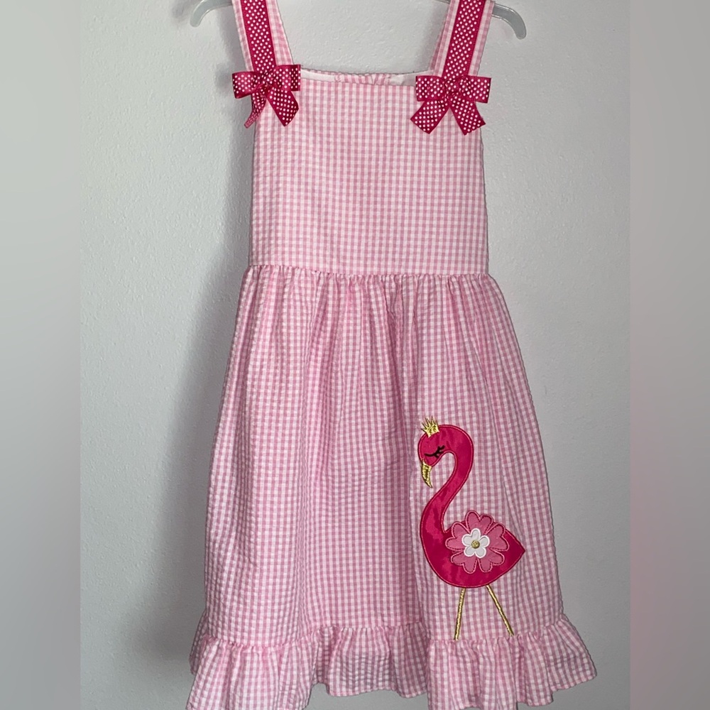 Little girls pink flamingo summer dress. Size 6